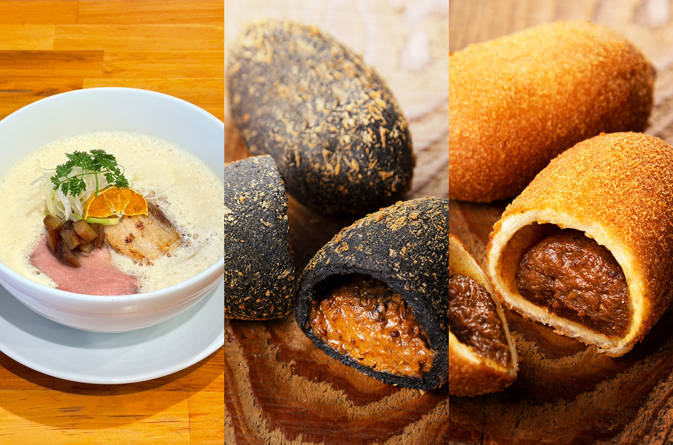 ポルチーニと渋皮栗のカカオぱいたんらぁ麺 / 真っ黒なキーマカレーパン / とびっきりもっちりカレーパン