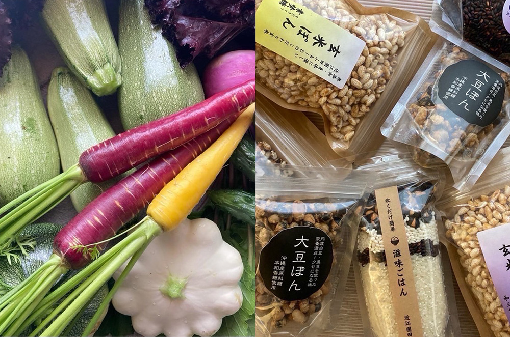 野菜販売、ポン菓子、滋味ごはん（雑穀米）